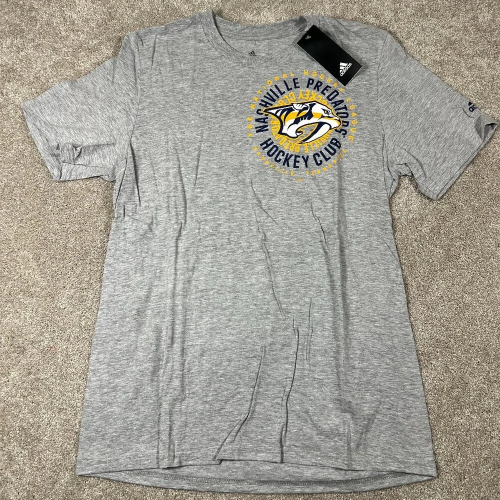 Adidas‎ Mens M Heather Gray Nashville Predators NHL Hockey SS Amplifier Tee NWT